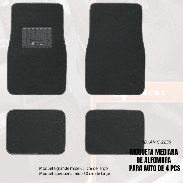 KIT MOQUETA MEDIANA DE ALFOMBRA PARA AUTO 4 PC